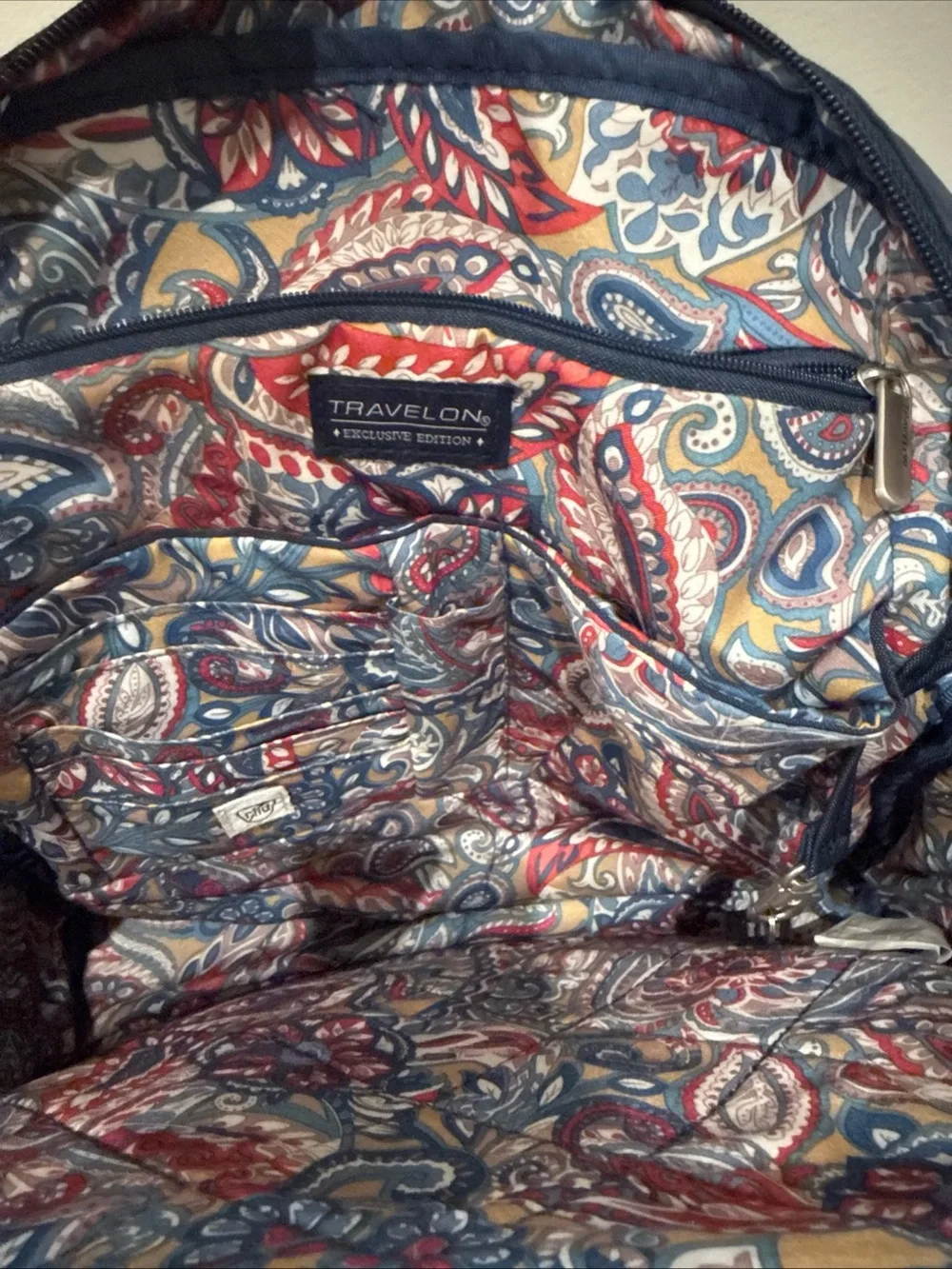 Travelon Heritage Navy Quilted Compact Travel Backpack anti-theft Travelon